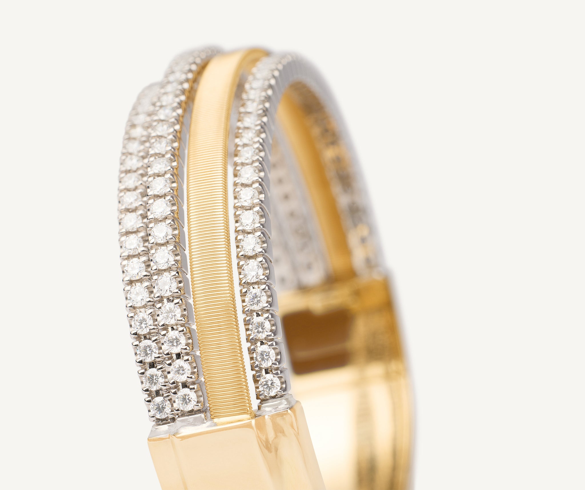 18K Yellow Gold 3 Row Diamond Tennis Statement Cuff | Masai