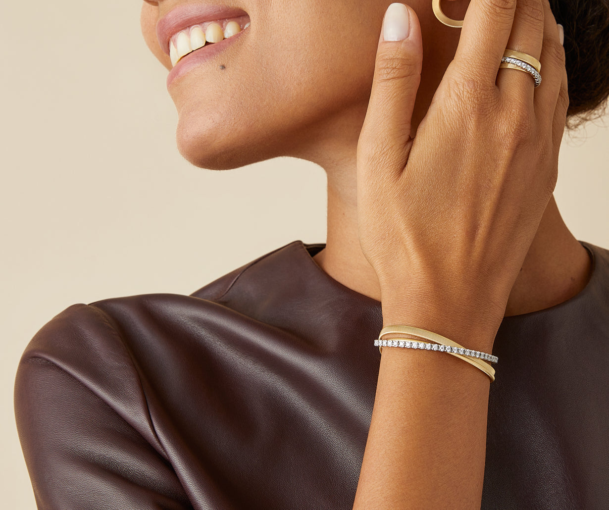 18K Yellow Gold 3-Strand Coil Bracelet with Diamonds | Masai