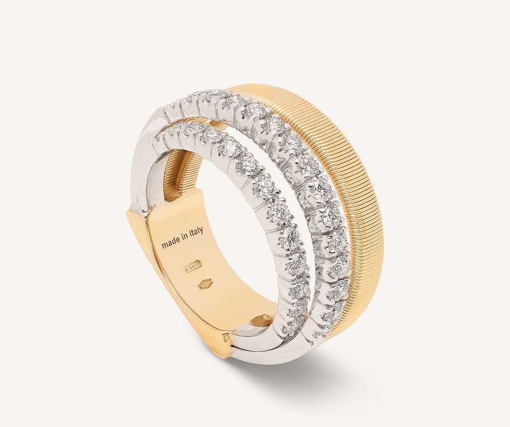MASAI 18K Yellow Gold 4-Strand Coil Ring With 2 Diamond Pavé Bands