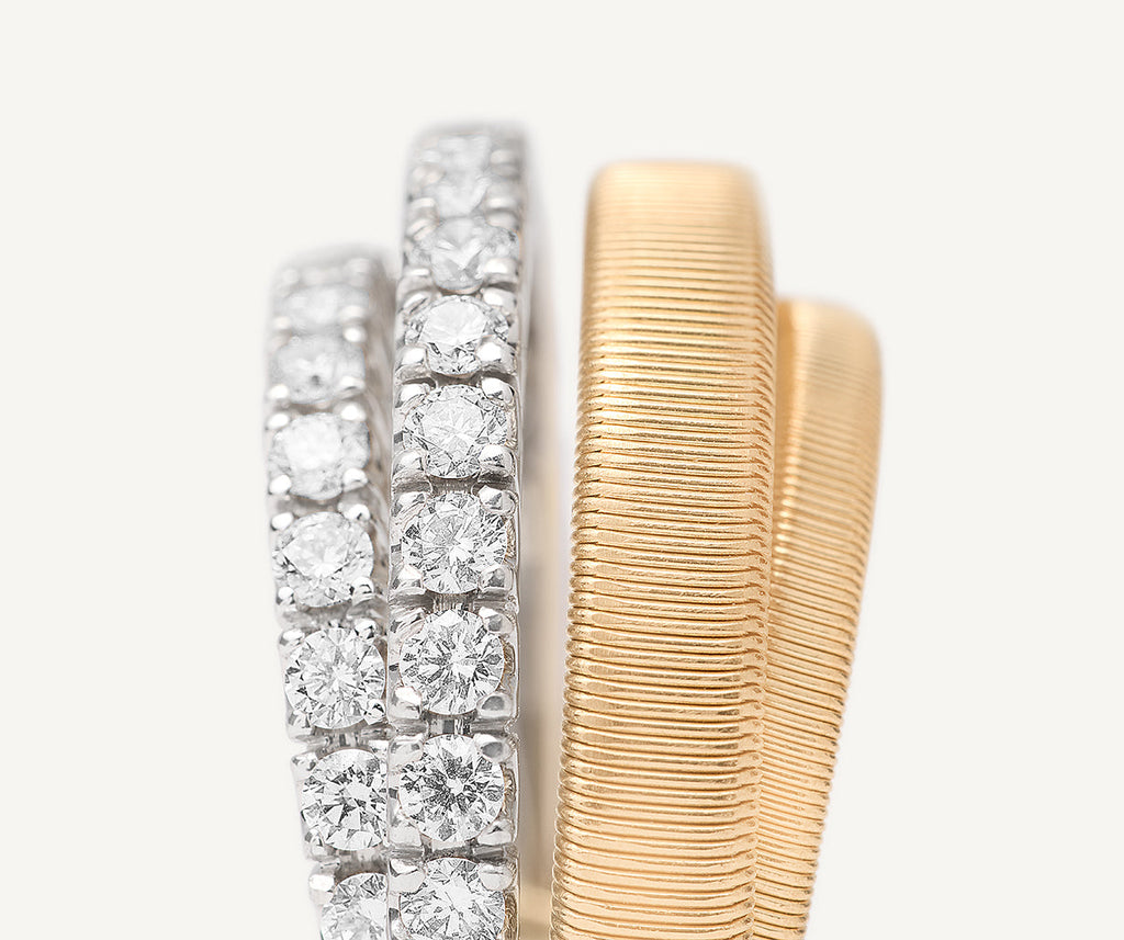 MASAI 18K Yellow Gold 4-Strand Coil Ring With 2 Diamond Pavé Bands