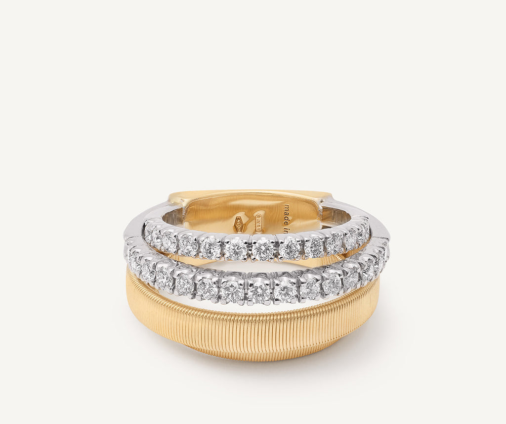 MASAI 18K Yellow Gold 4-Strand Coil Ring With 2 Diamond Pavé Bands