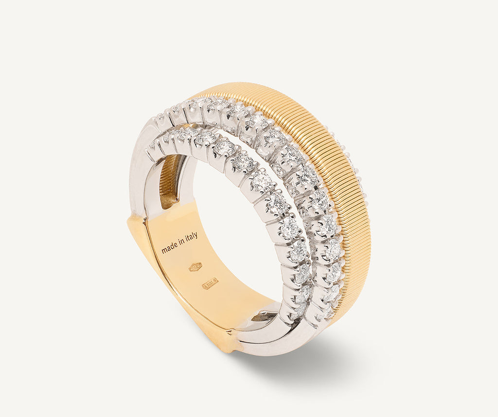 MASAI 18K Yellow Gold 4-Strand Coil Ring With 3 Diamond Pavé Bands