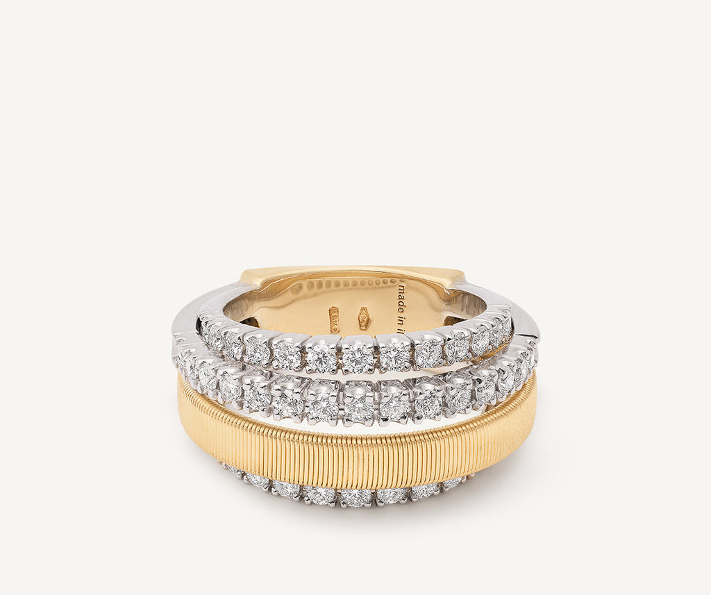 MASAI 18K Yellow Gold 4-Strand Coil Ring With 3 Diamond Pavé Bands