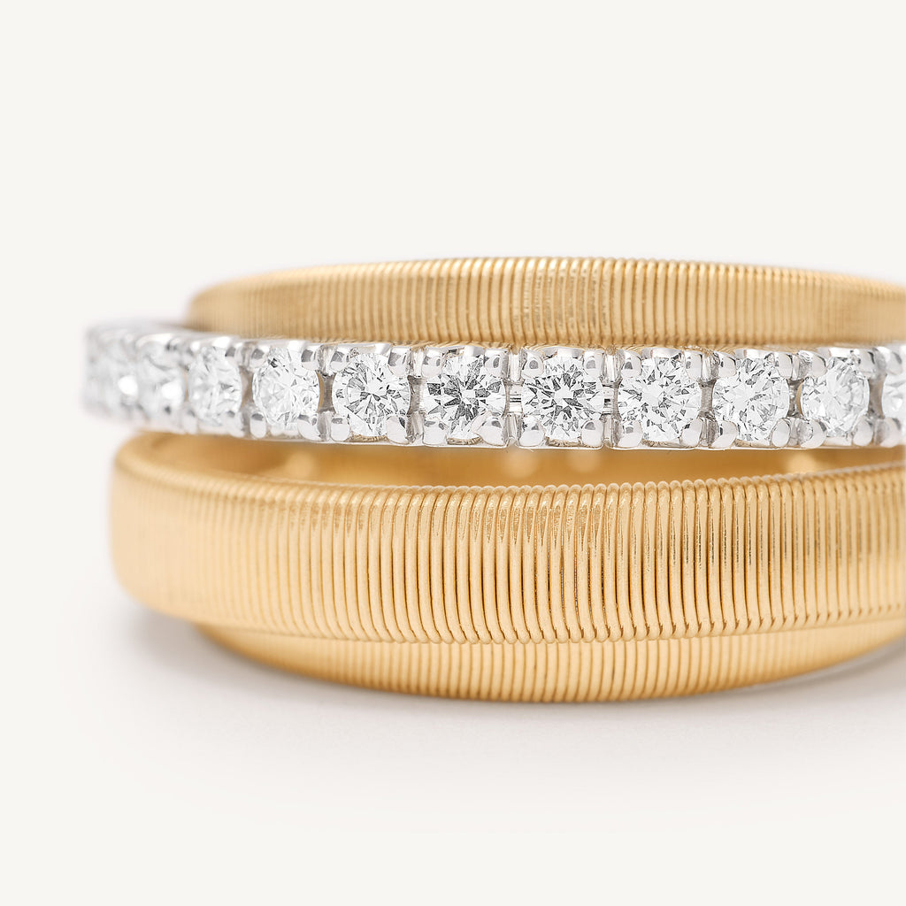 MASAI 18K Yellow Gold 4-Strand Coil Ring With Diamond Pavé Band