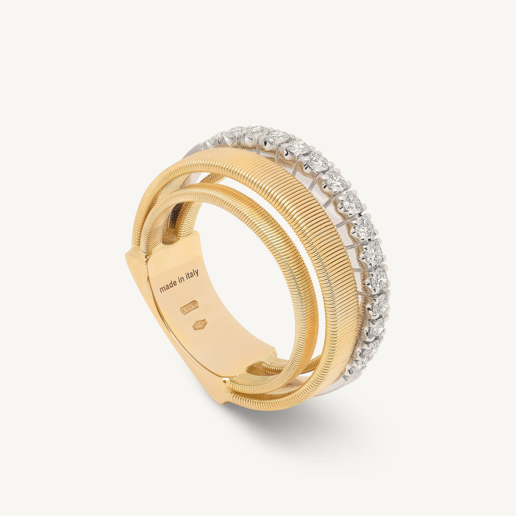 MASAI 18K Yellow Gold 4-Strand Coil Ring With Diamond Pavé Band