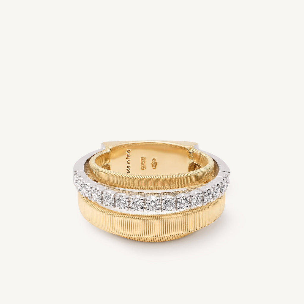 MASAI 18K Yellow Gold 4-Strand Coil Ring With Diamond Pavé Band