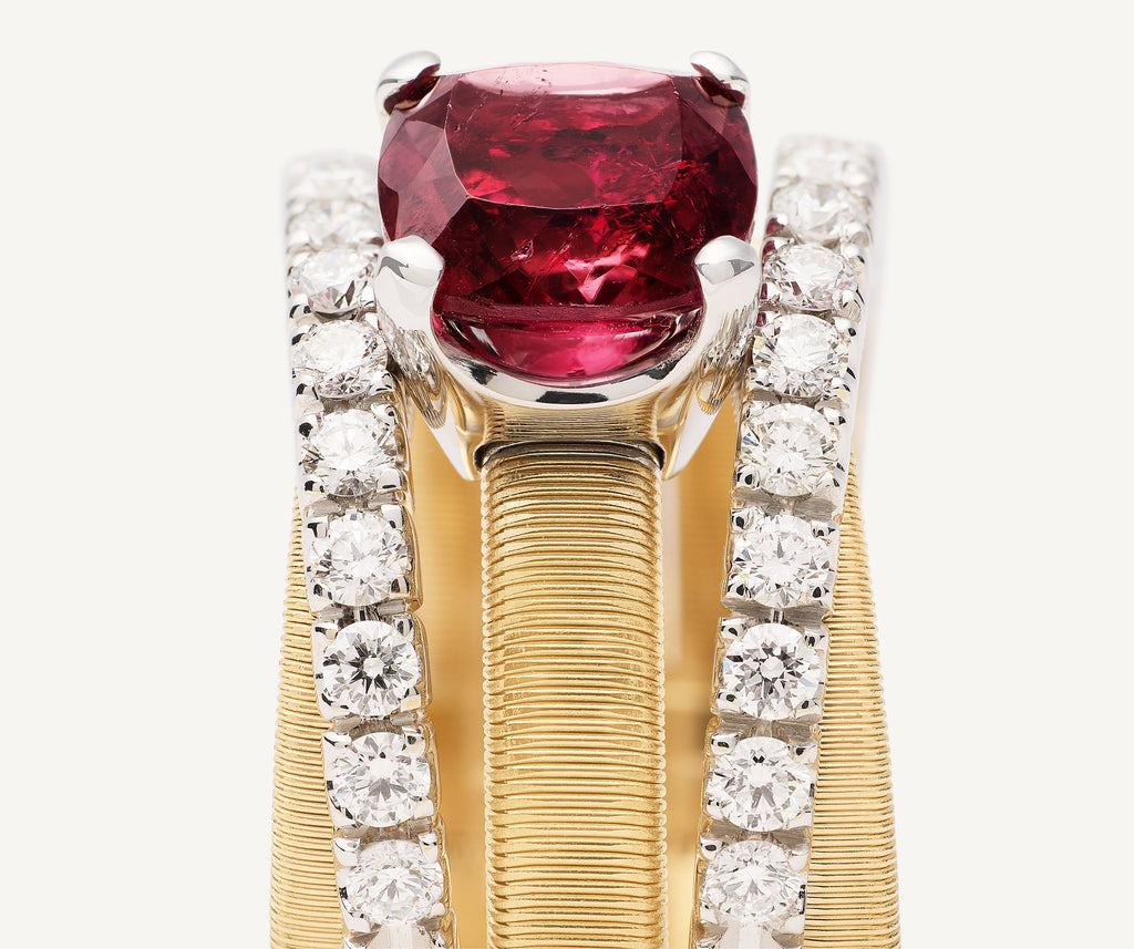 MASAI 18K Yellow Gold 5-Strand Ring With Pink Tourmaline and Diamonds