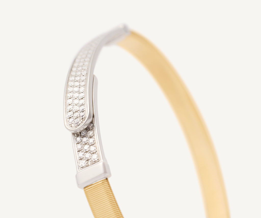 MASAI 18K Yellow Gold Coil and Diamond Pavé Bangle Bracelet, Thin