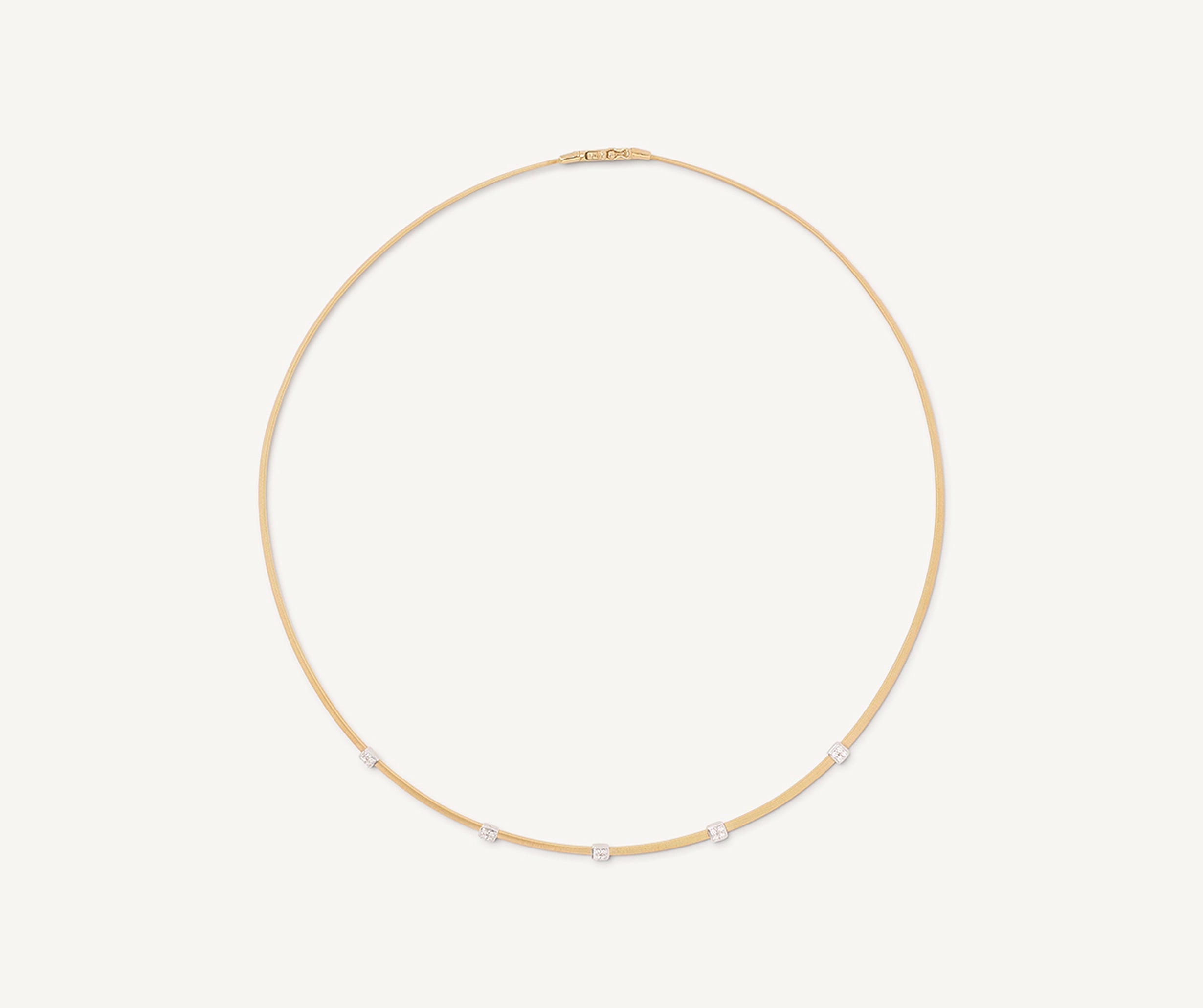 18K Yellow Gold Coil Necklace with Diamond Stations, 16.5