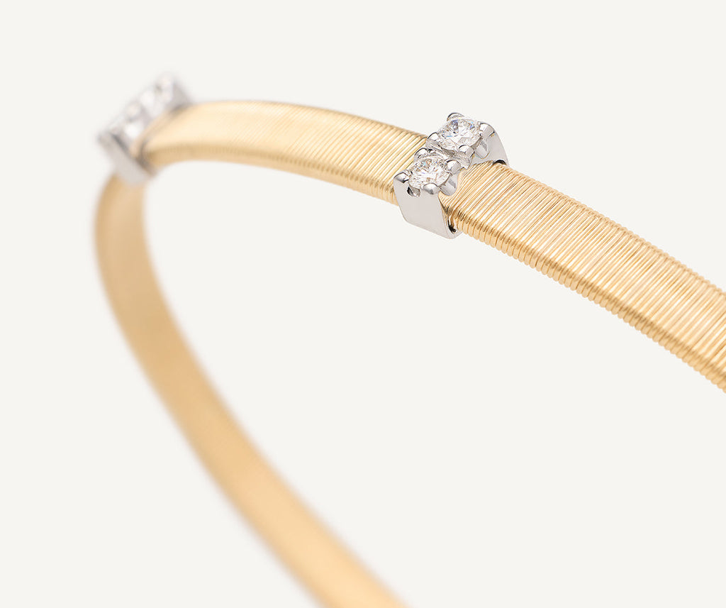 MASAI 18K Yellow Gold Medium Stackable Bracelet With 3 Diamonds Pavé Stations BG731_B3_YW_M5