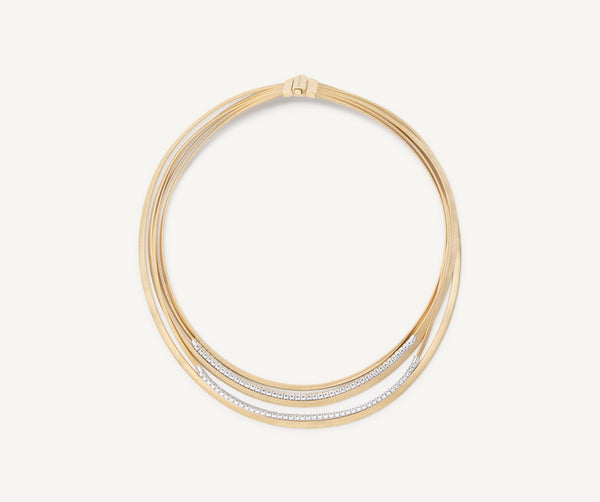 18K Yellow Gold Multi-strand Necklace with Diamond Pavé Bands