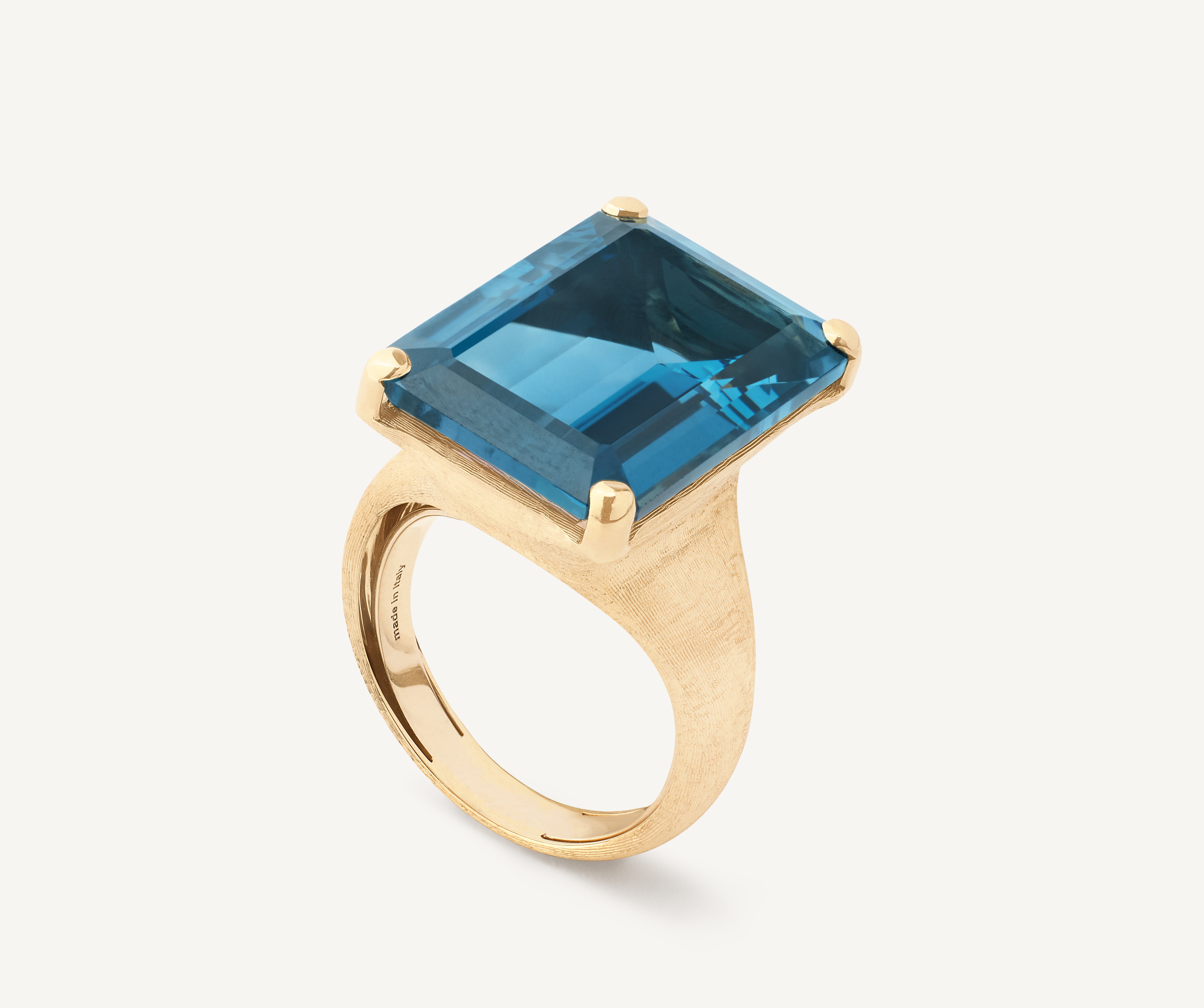 18K Yellow Gold Baguette-Cut London Blue Topaz Cocktail Ring