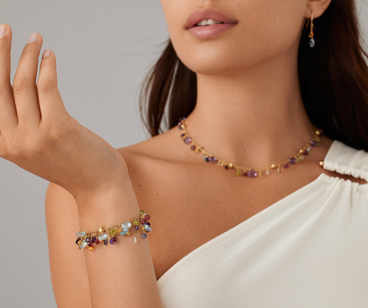 18K Yellow Gold Gemstone Three Strand Bracelet, Blue Topaz Accents
