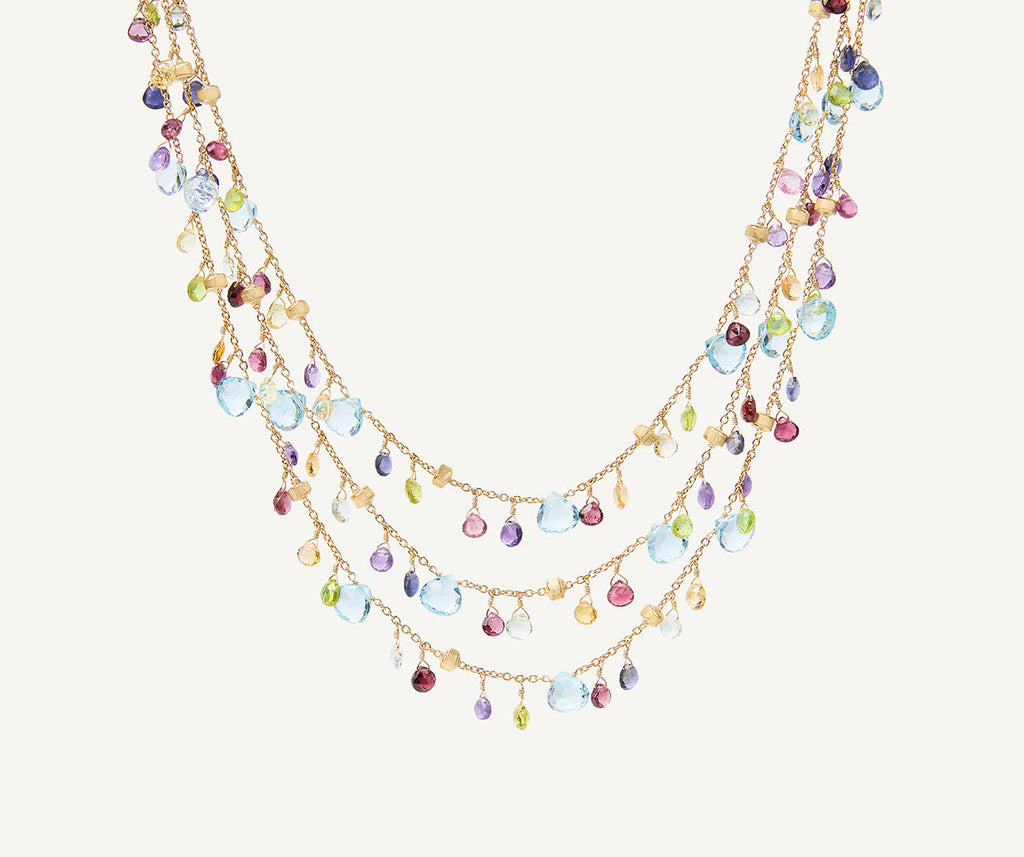 PARADISE 18K Yellow Gold 3-Strand Gemstone Necklace, Topaz Accents CB2593_MIX01T_Y_02