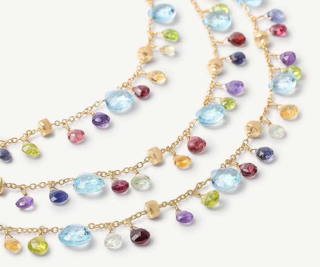 PARADISE 18K Yellow Gold 3-Strand Gemstone Necklace, Topaz Accents CB2593_MIX01T_Y_02