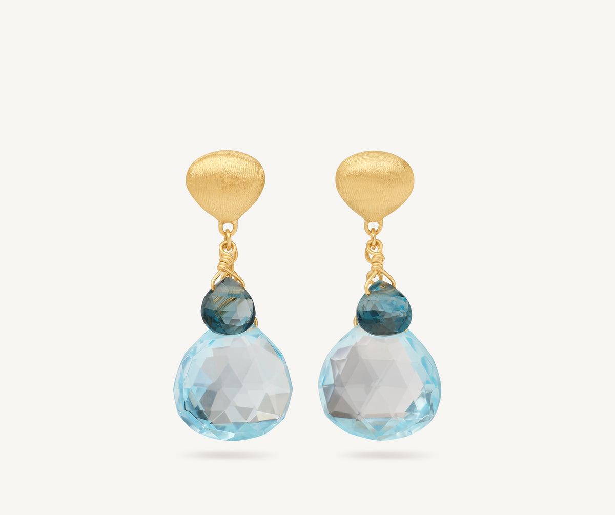 18K Yellow Gold Blue Topaz Earrings, 1