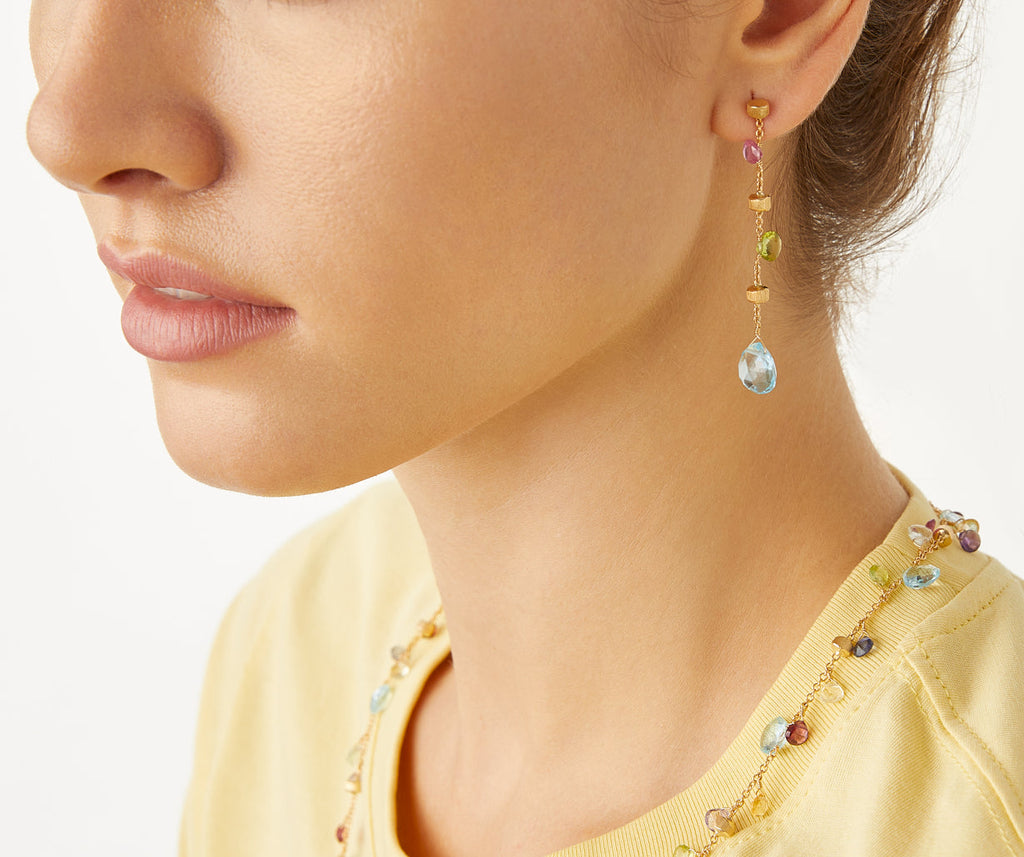 PARADISE 18K Yellow Gold Gemstone Earrings, Long OB1431_MIX01_Y_02