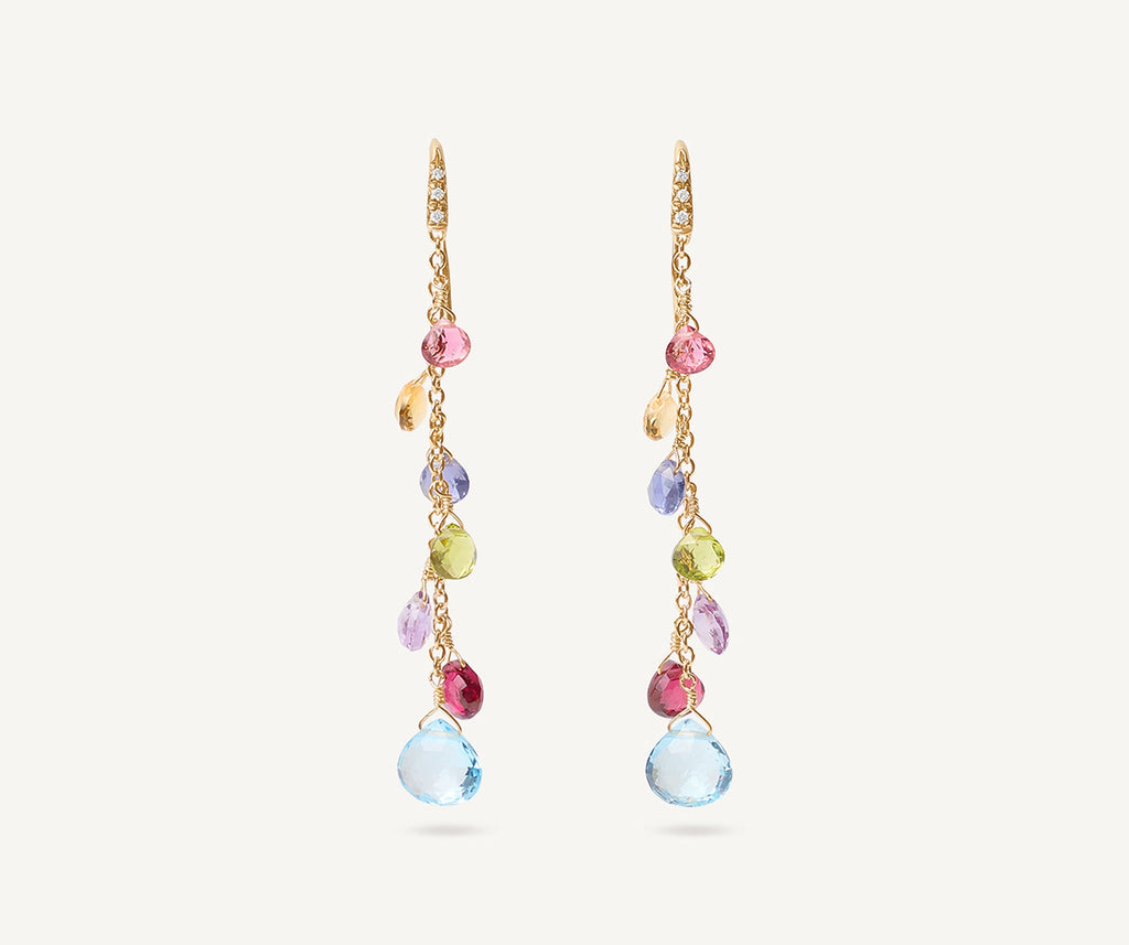 PARADISE 18K Yellow Gold Gemstone Earrings With Diamonds, Long OB1744-AB_MIX01T_Y_02