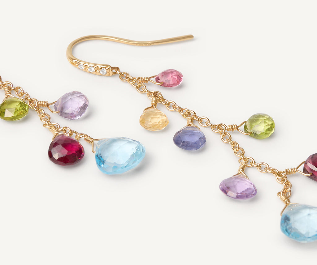 PARADISE 18K Yellow Gold Gemstone Earrings With Diamonds, Long OB1744-AB_MIX01T_Y_02