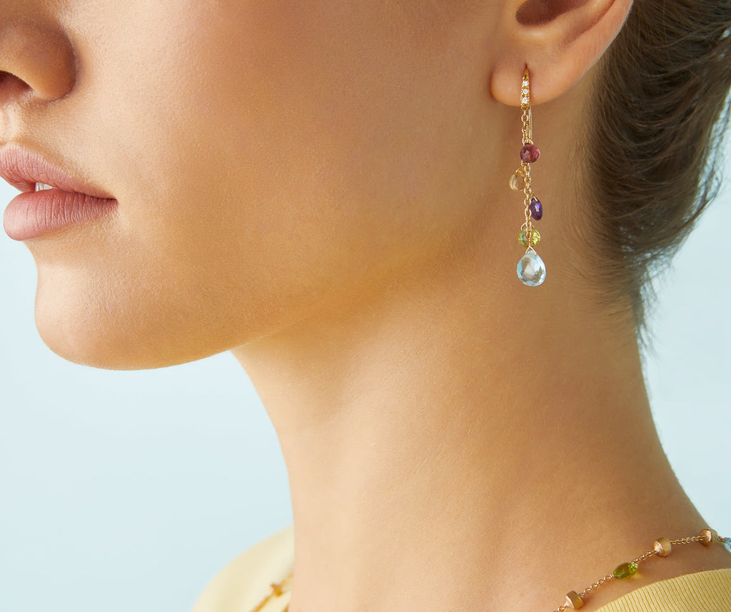 PARADISE 18K Yellow Gold Gemstone Earrings With Diamonds, Medium OB1743-AB_MIX01T_Y_02