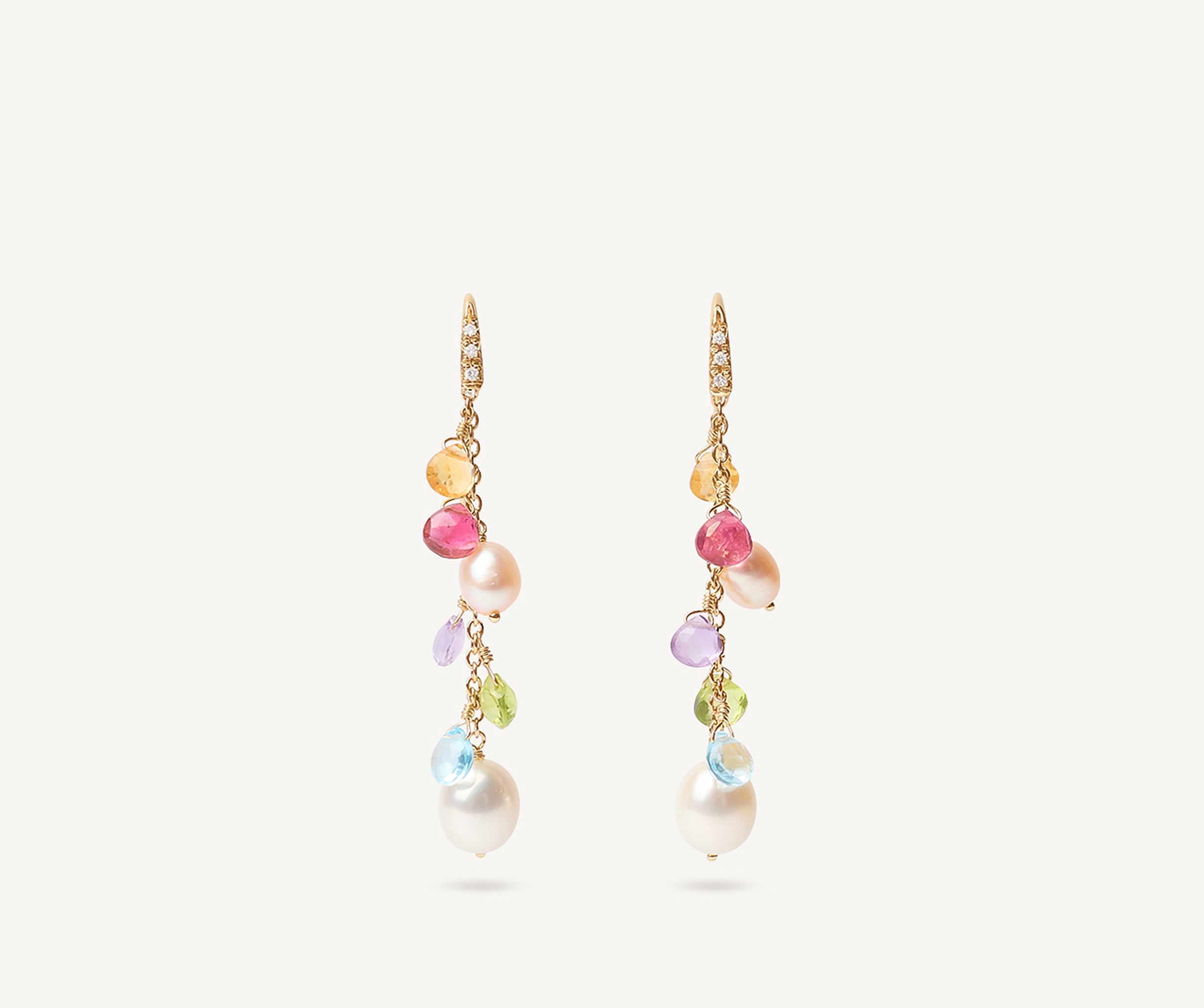 18K Yellow Gold Gemstone Earrings with Freshwater Pearls