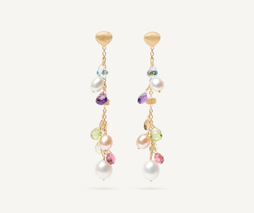 PARADISE 18K Yellow Gold Gemstone Earrings with Freshwater Pearls, Long OB1779_MIX114_Y_02