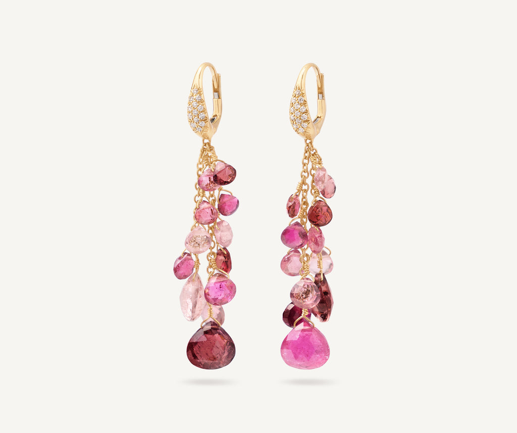 PARADISE 18K Yellow Gold Multi-Strand Pink Tourmalines Earrings and Diamond Accent OB1753-MB_TR01_Y_02