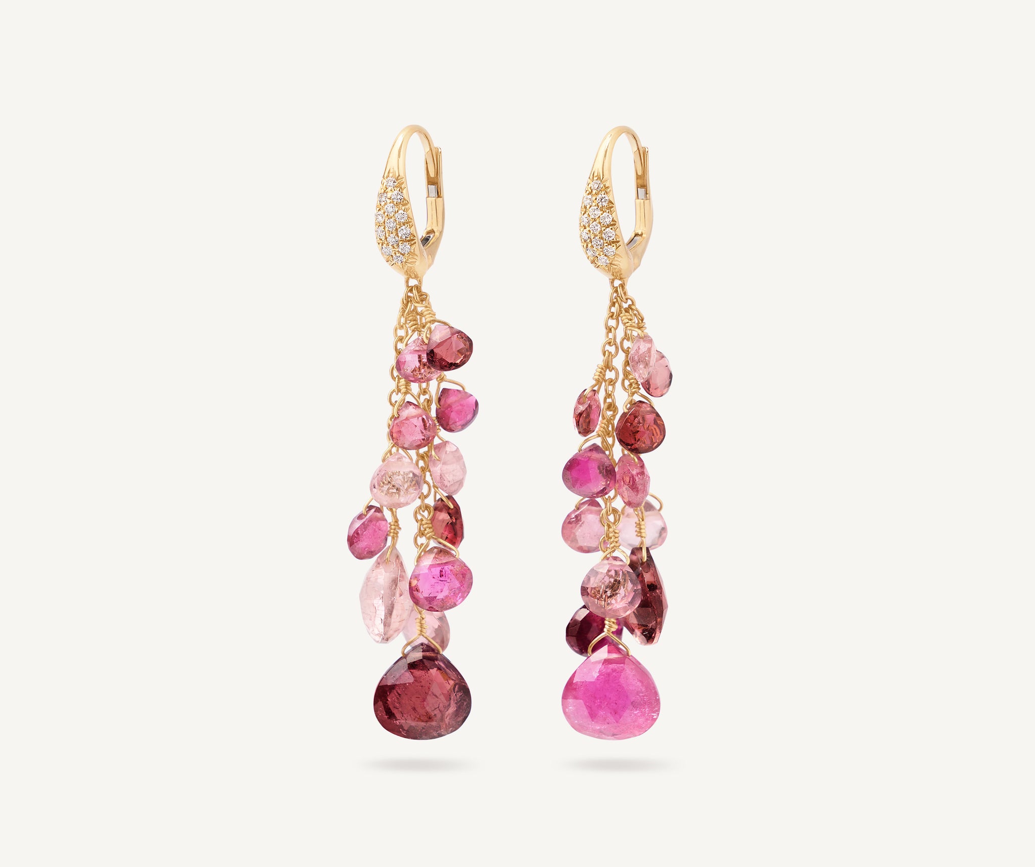 Pink tourmaline gemstone gold dangle earrings outlets