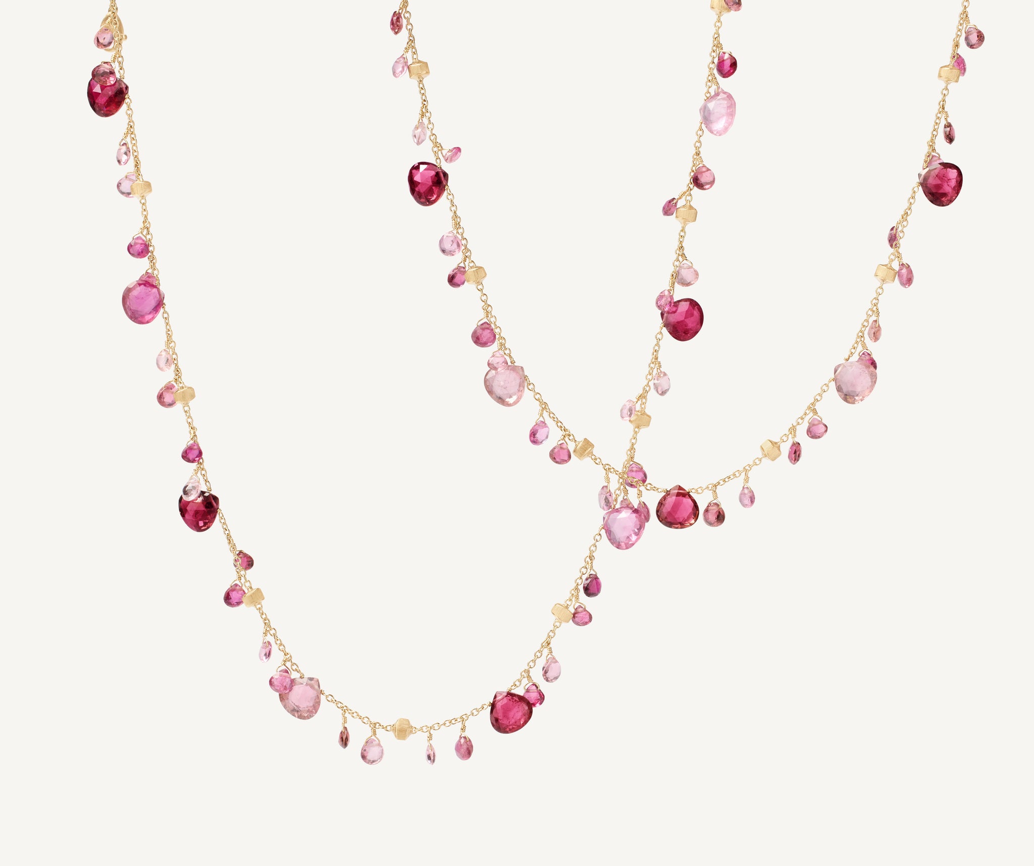 18K Yellow Gold Pink Tourmaline Necklace, 36