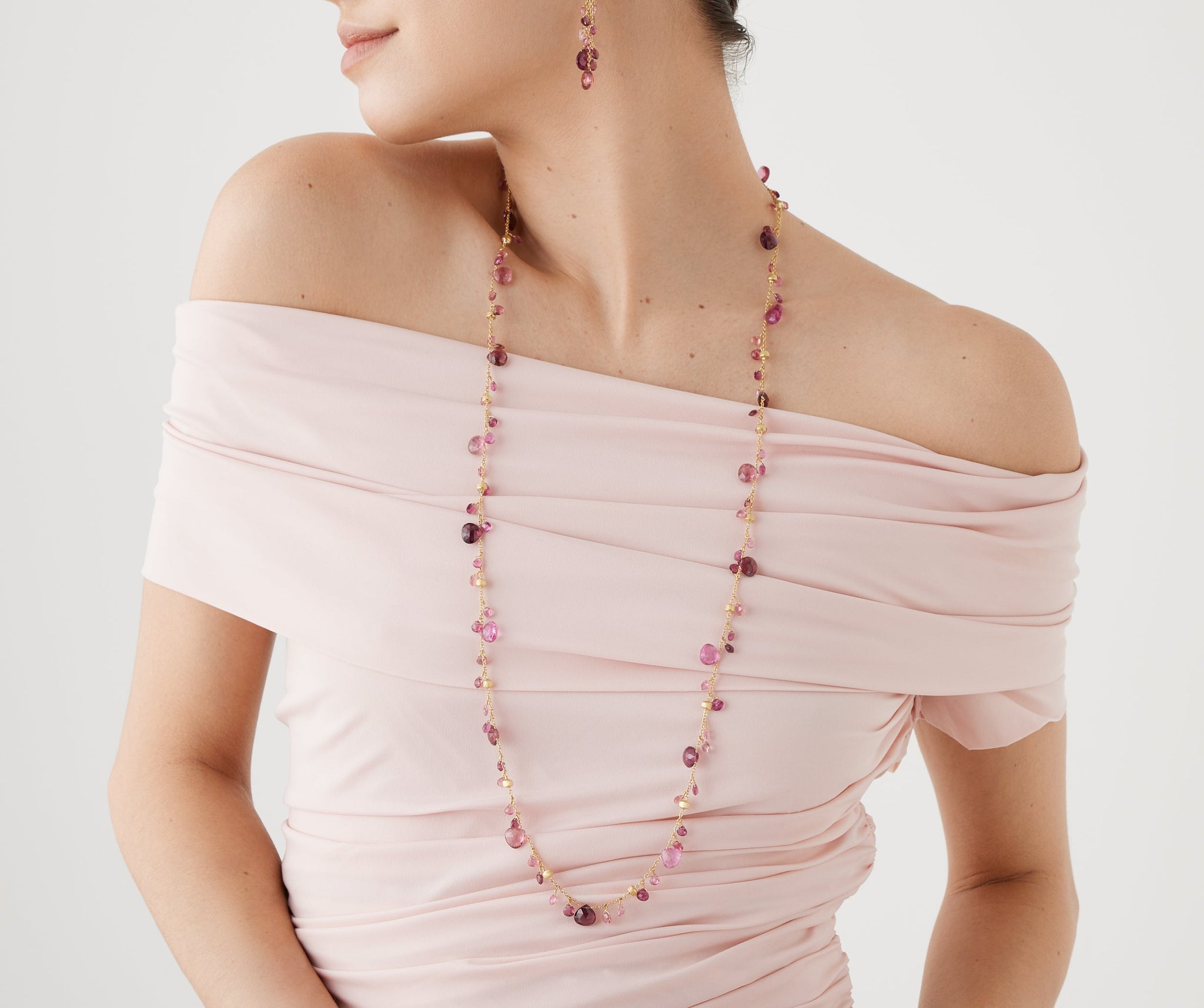 18K Yellow Gold Pink Tourmaline Necklace, 36