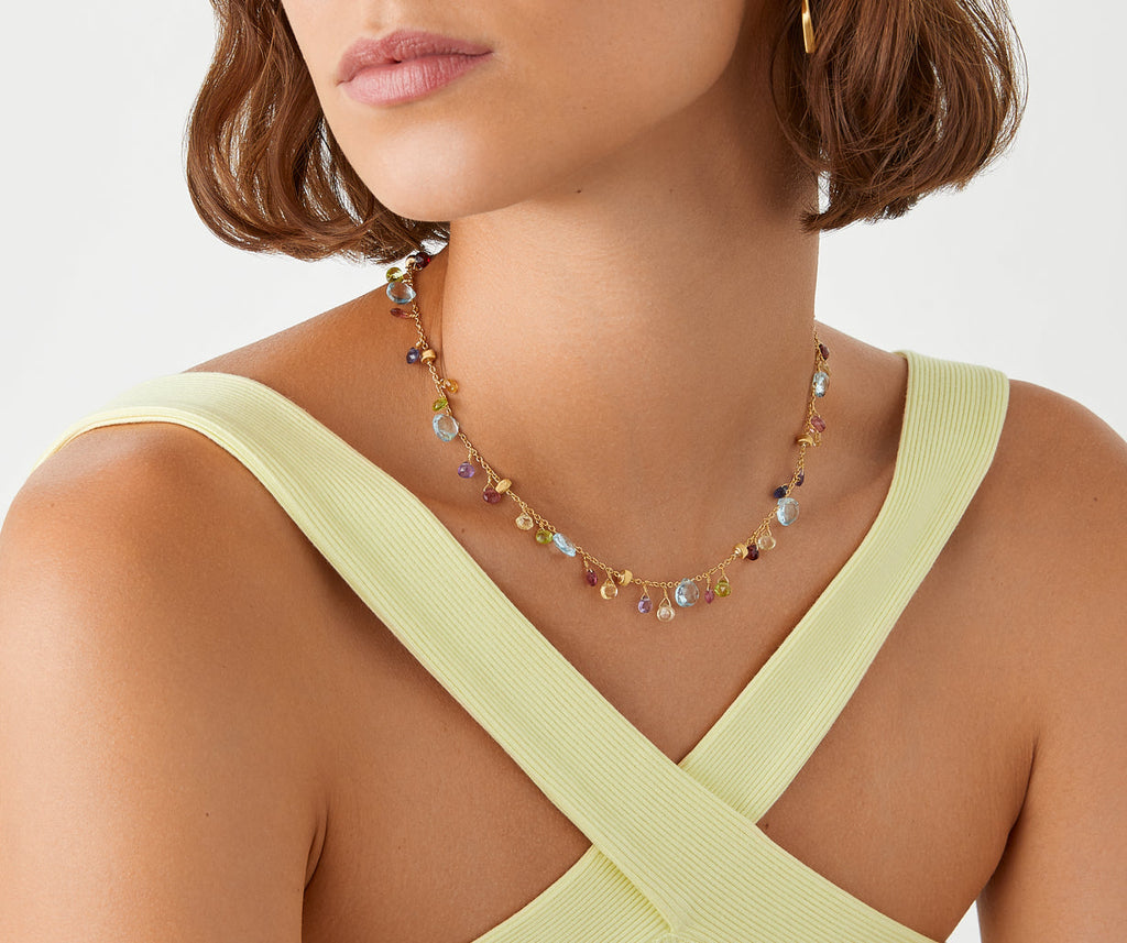 PARADISE 18K Yellow Gold Single-Strand Gemstone Necklace, Topaz Accents CB2584-E_MIX01T_Y_02