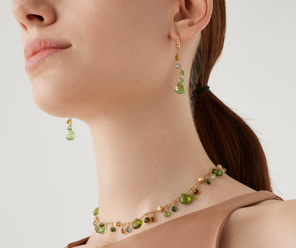 PARADISE 18K Yellow Gold Single-Strand Green Tourmaline Earrings and Diamond Accent OB1743-MB_TV01_Y_02