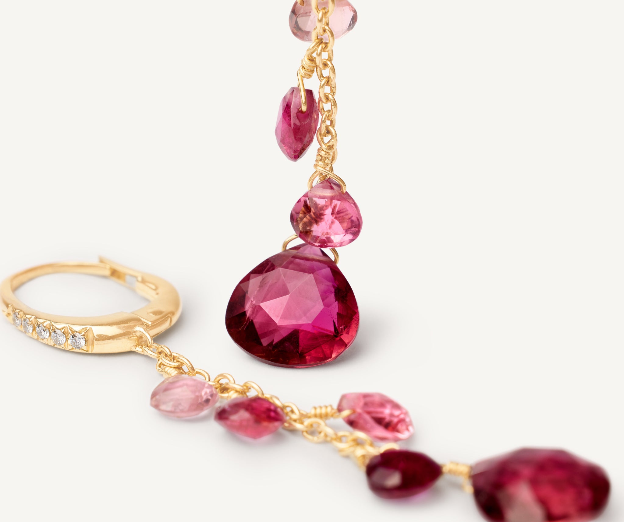 18K Yellow Gold Single-Strand Pink Tourmaline Earrings and
