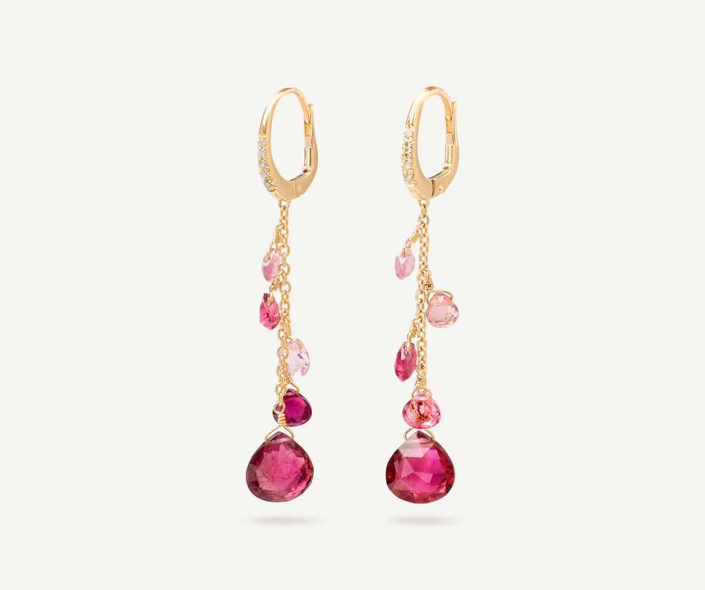 PARADISE 18K Yellow Gold Single-Strand Pink Tourmaline Earrings and Diamond Accent OB1743-MB_TR01_Y_02