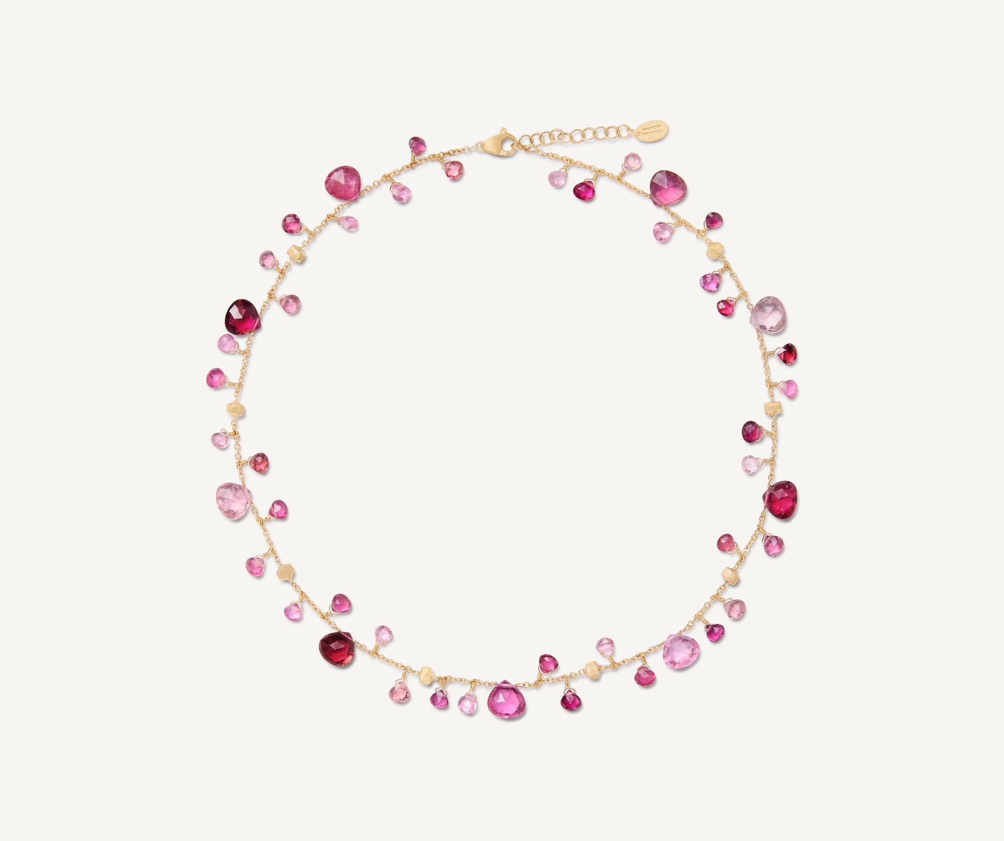 18K Yellow Gold Pink Tourmaline Necklace, 16.5
