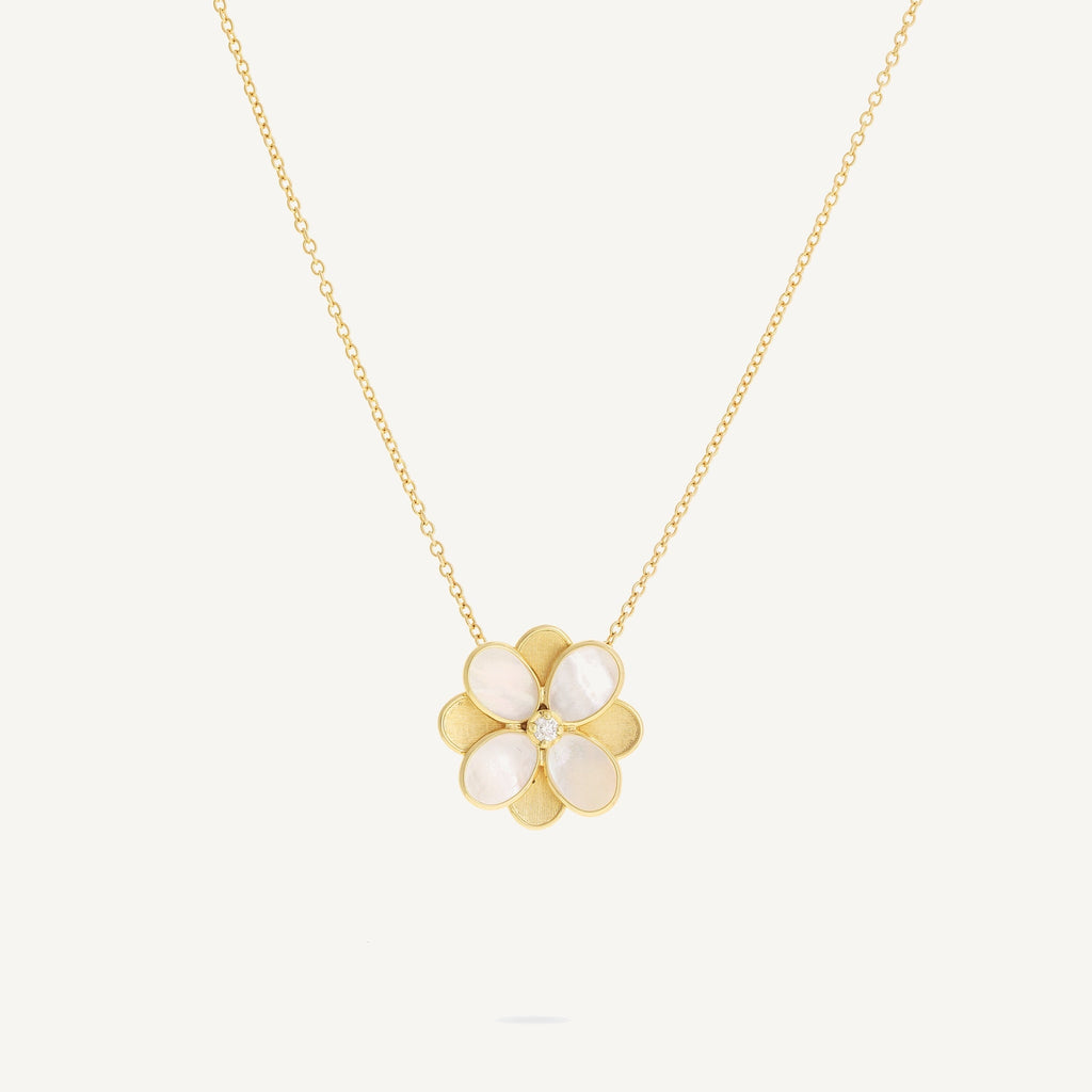 PETALI 18K Yellow Gold and Mother of Pearl Flower Pendant with Diamond Center