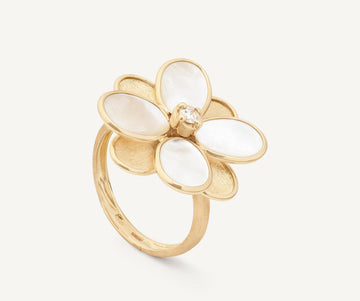 PETALI 18K Yellow Gold and Mother of Pearl Flower Ring with Diamonds