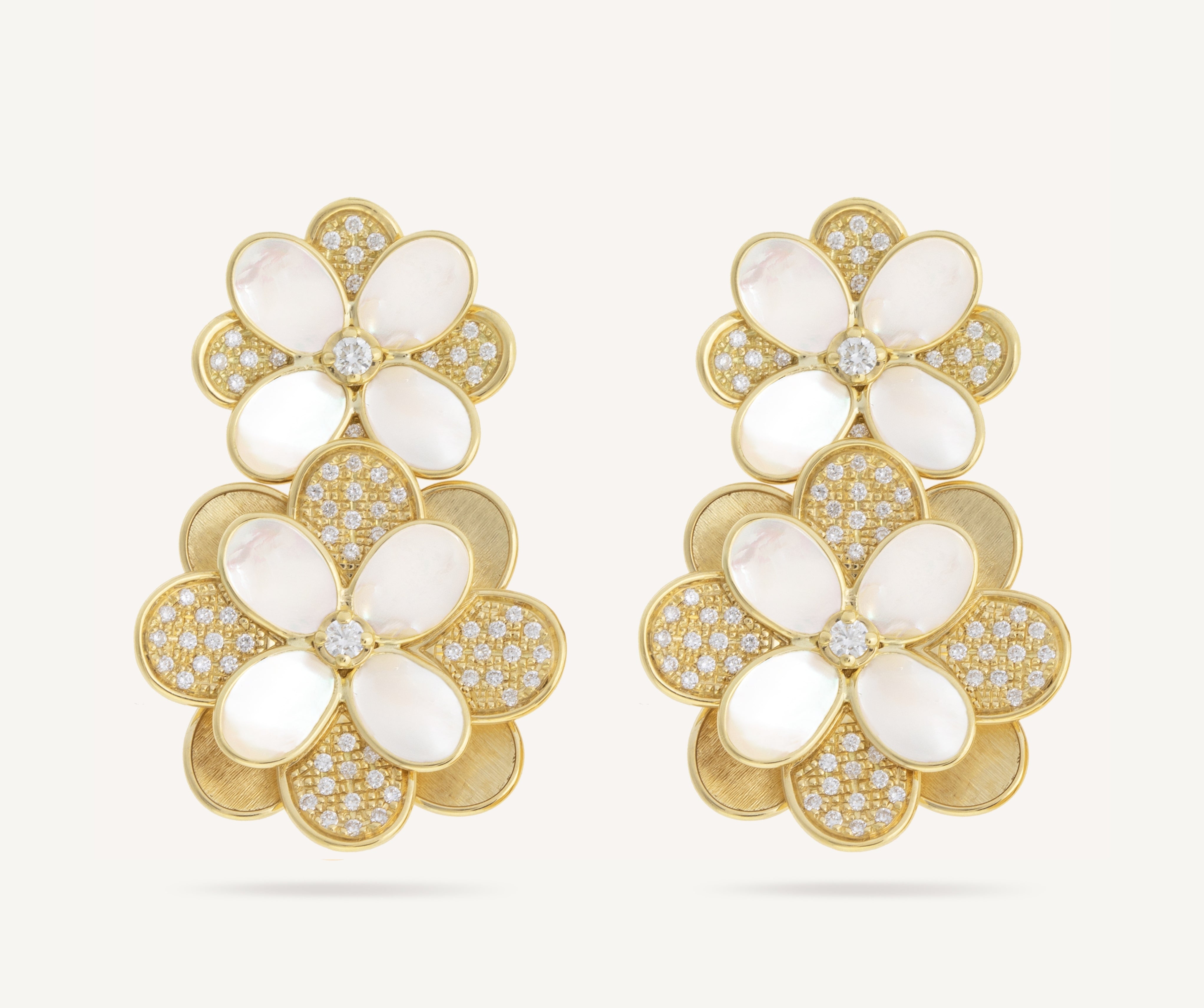 18K Yellow Gold Flower Statement Earrings with Diamonds and