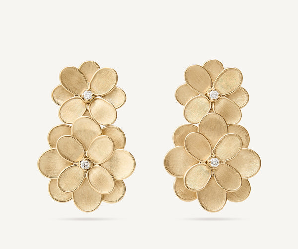 eRiNGo　0331 18K Yellow Gold Flower Statement Earrings with Diamonds
