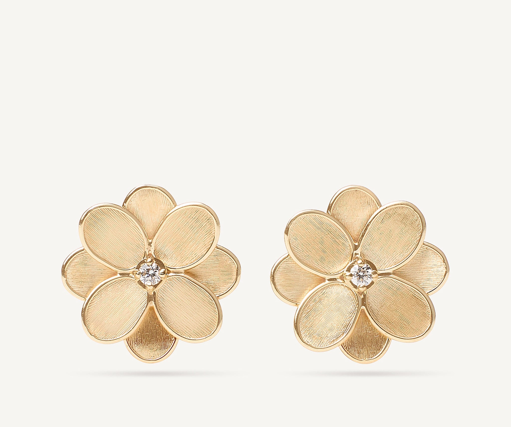 18K Yellow Gold Flower Stud Earrings with Diamonds PETALI