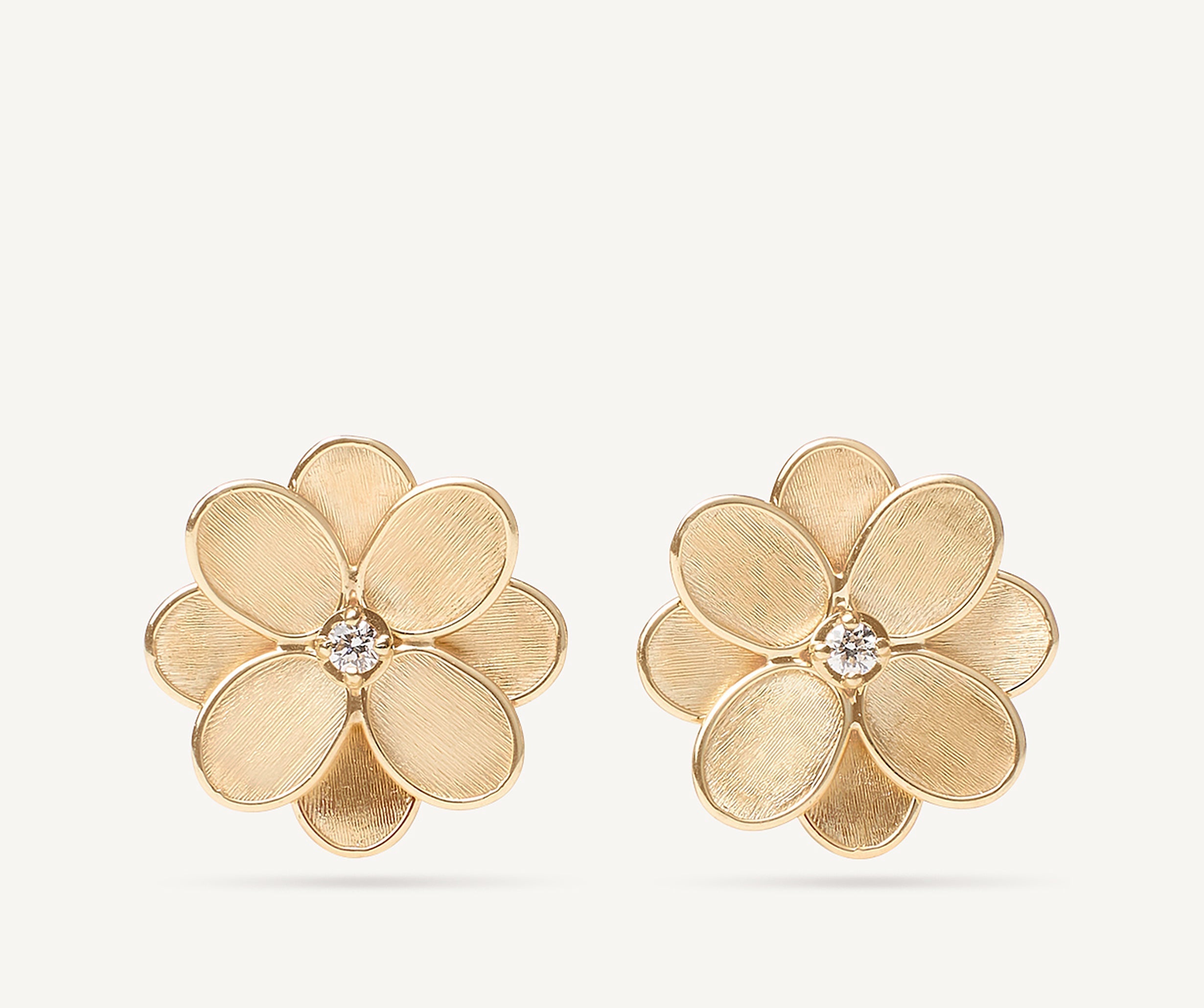 18K Yellow Gold Flower Stud Earrings with Diamonds | PETALI