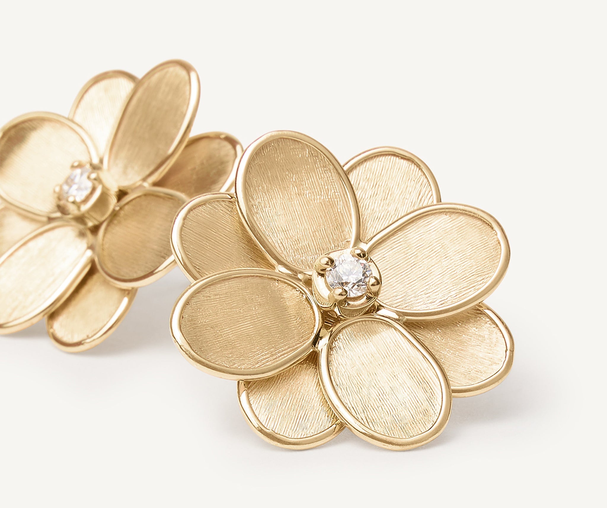 18K Yellow Gold Flower Stud Earrings with Diamonds PETALI