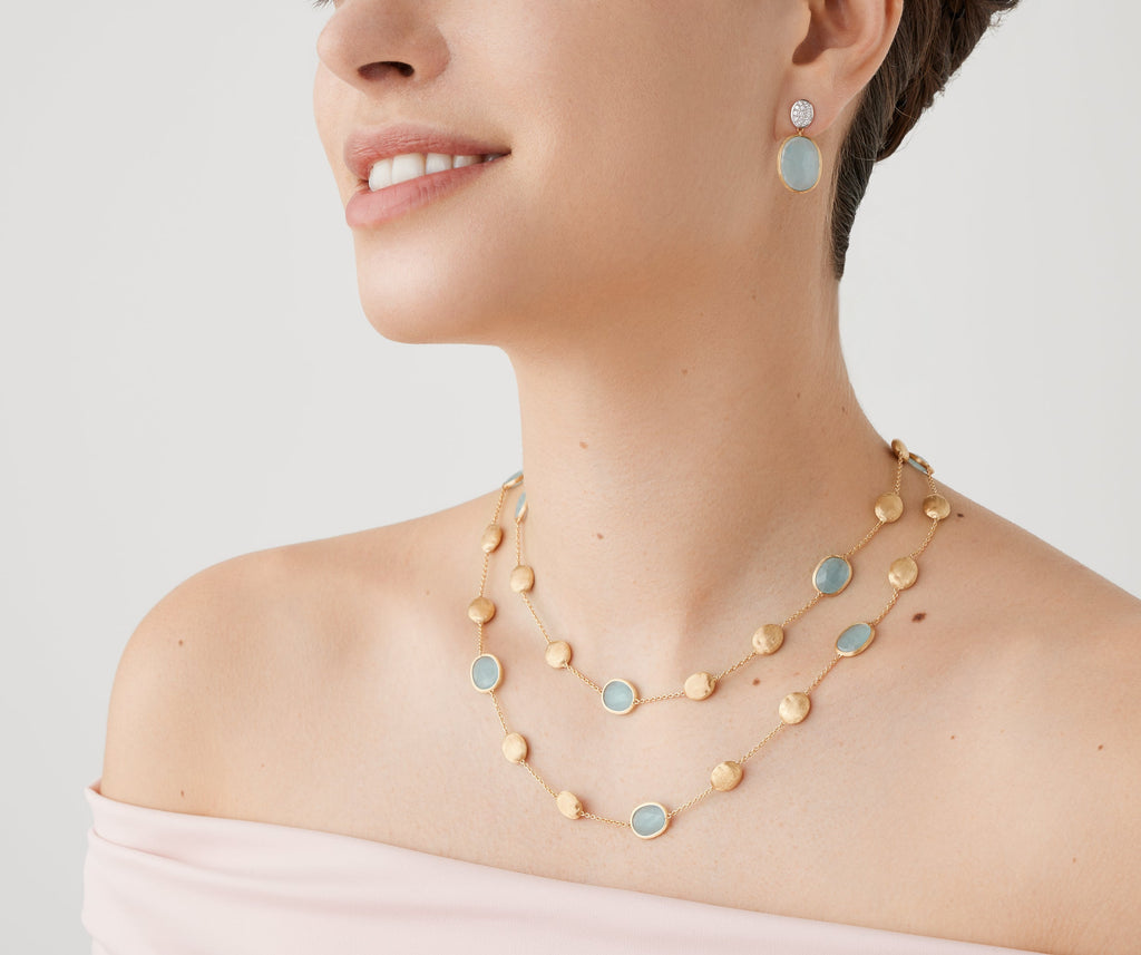 SIVIGLIA 18K Yellow Gold Aquamarine & Gold Long Necklace, Large Bean CB1624_AQ01_Y_02