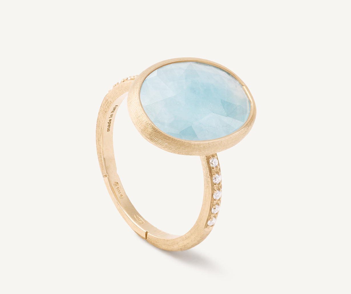 18K Yellow Gold Aquamarine Ring with Diamond Adorned Band