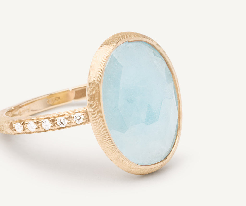 SIVIGLIA 18K Yellow Gold Aquamarine Ring with Diamond Pavé Shank