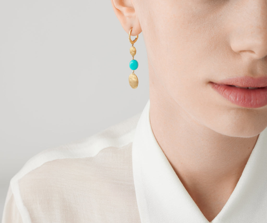 SIVIGLIA 18K Yellow Gold Drop Earrings with Turquoise and Diamond Clip OB1857-MB_TU01_Y_02