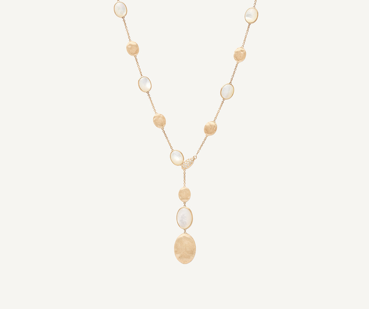 18K Yellow Gold Mother of Pearl Lariat with Diamond Clasp, 18.5