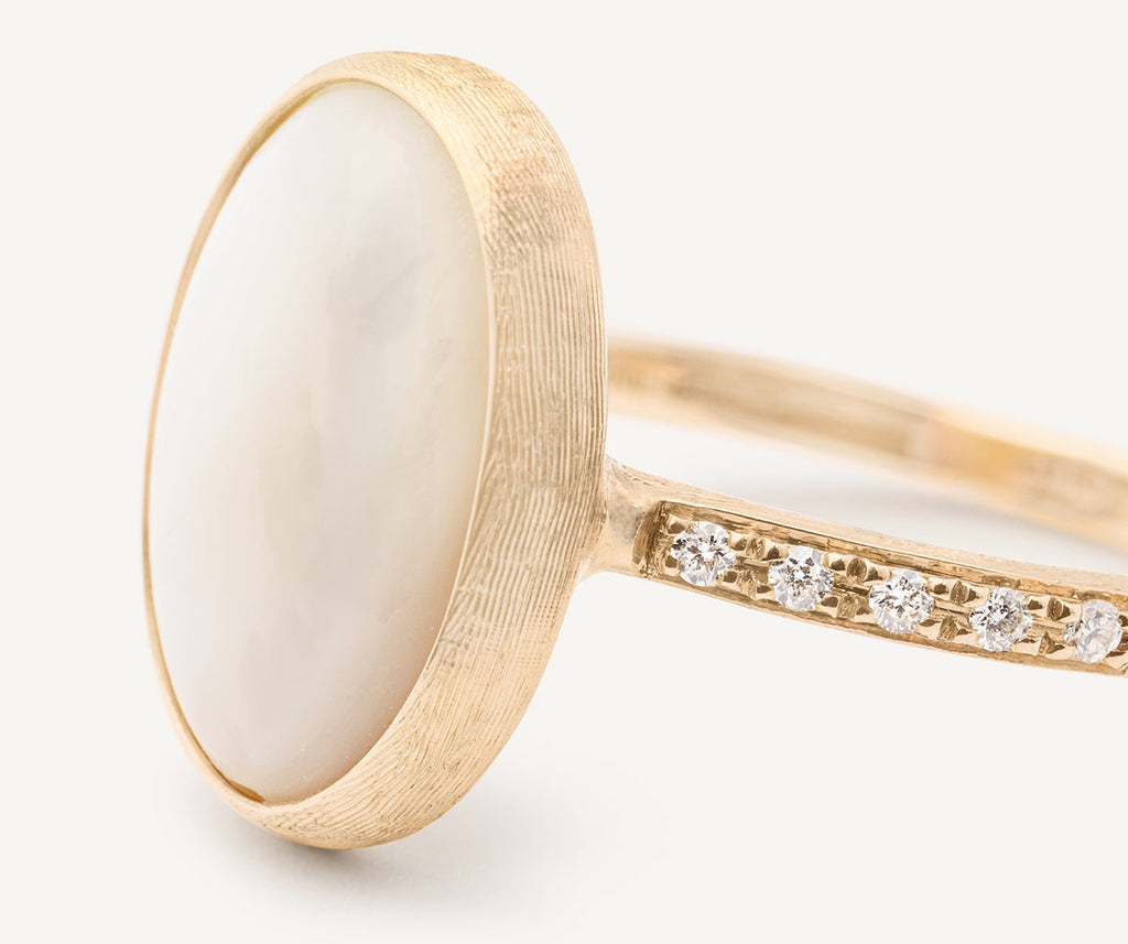 SIVIGLIA 18K Yellow Gold Mother of Pearl Ring with Diamond Pavé Shank