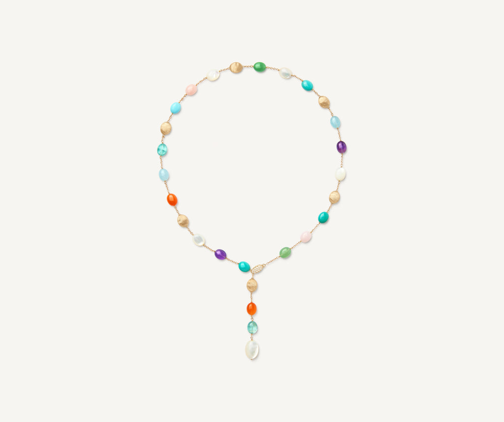 SIVIGLIA 18K Yellow Gold Siviglia Color Mixed Stone Lariat Necklace with Diamond Clasp CB2771-B_MIX_Y_02