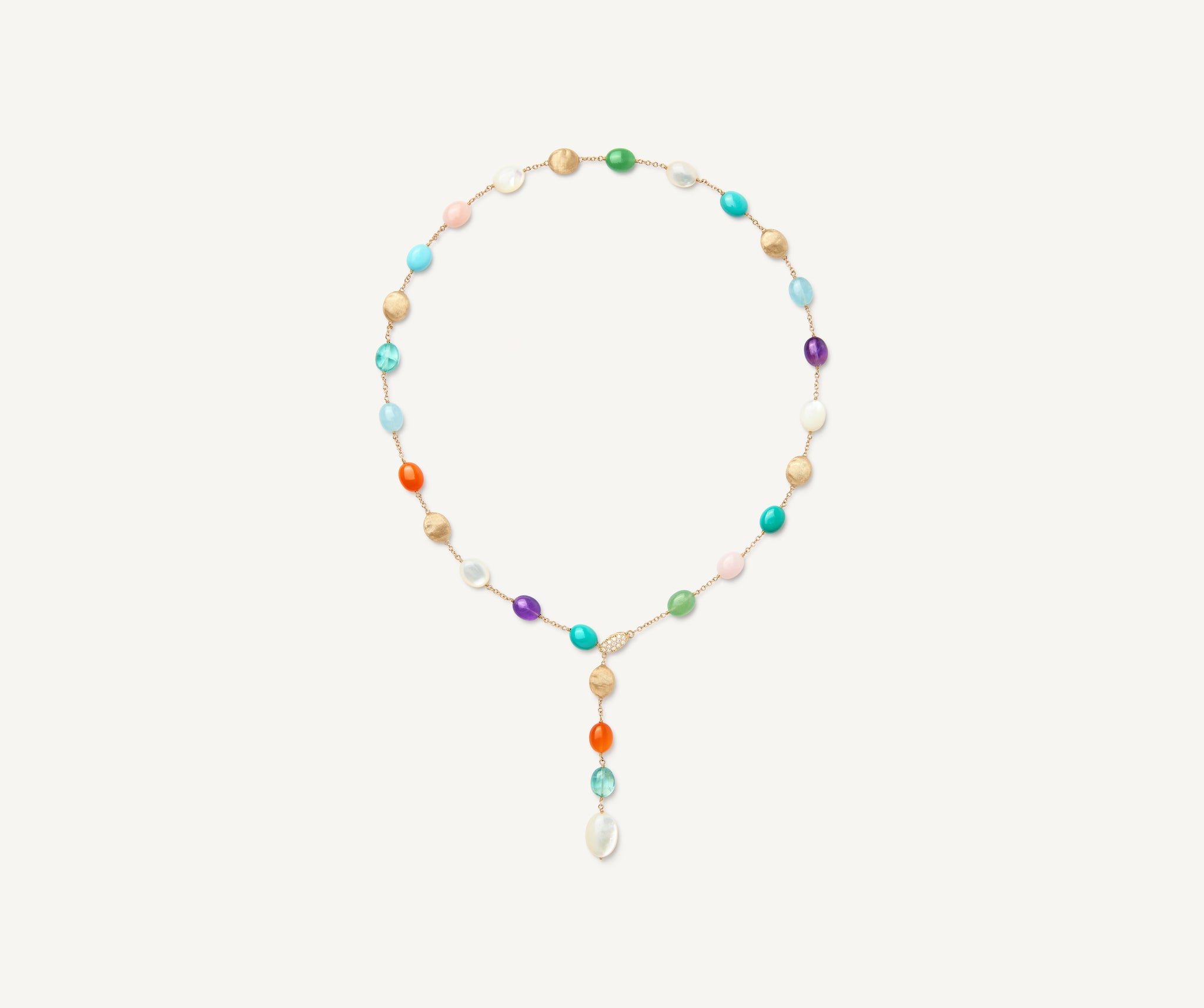 18K Yellow Gold Stone Lariat with Diamond Clasp, 18